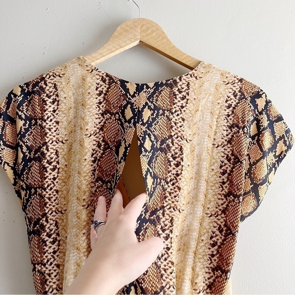 Joie Bethwyn Snakeskin Print Wrap Mini Dress in Fading Sun Brown, Size Small - Picture 12 of 14